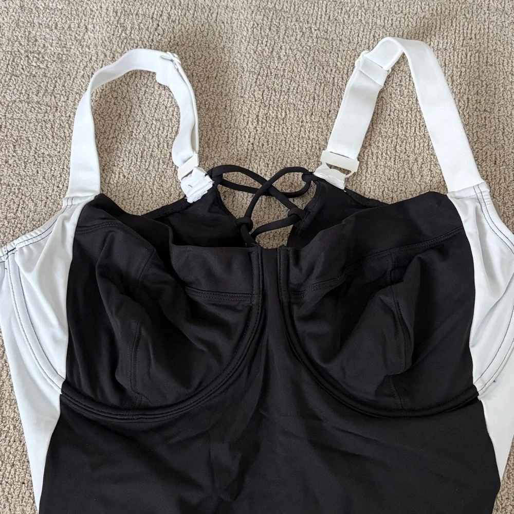 TA3 Lifty black white one piece swimsuit sz 4X extra long C cup Shapeware laceup - Picture 8 of 15